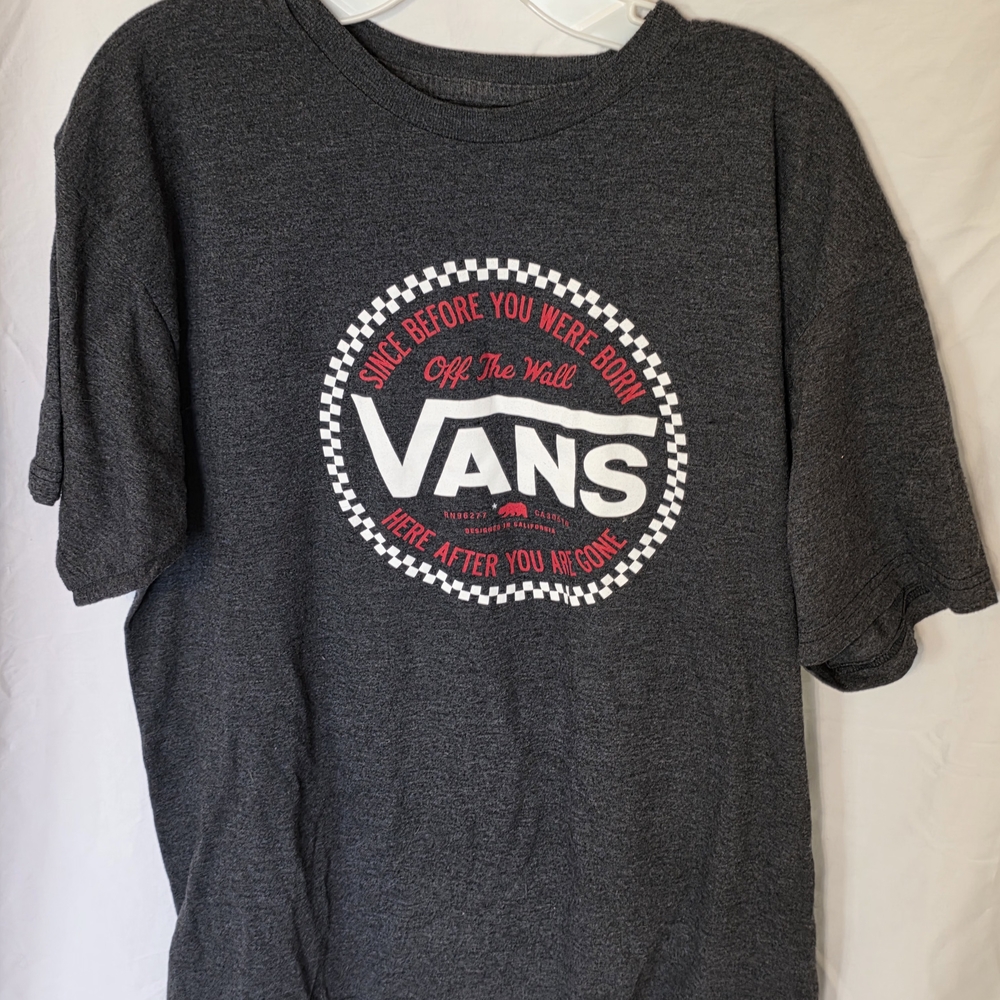 Vans MENS Short Sleeve Tee - Charcoal with Red and White Graphic